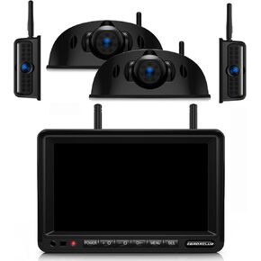 4 Cameras Wireless RV Backup System with 7-Inch Monitor, 2 Rear Sharkfin 2 Side Cameras, IR Night Vision, IP69k Waterproof Recording, Compatible with Furrion Pre-Wired RV Truck Trailer