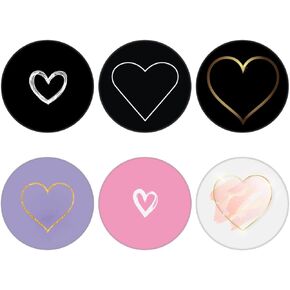 6 Pack Cellphone Phone Grip and Smartphones Stand, Collapsible Cell Phone Expanding Holder for Phone - Purple Black Pink Gold White Heart, ZJ007