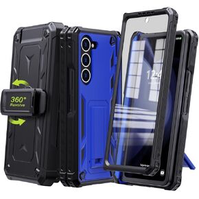 KJSK for Samsung Galaxy Z Fold 5 Case,with S Pen Holder+Belt Clip Holster+Built-in Kickstand+Hinge Protection,Heavy Duty Military Grade Drop Proof Case for Galaxy Z Fold 5(Black)
