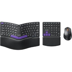 ProtoArc Ergonomic Keyboard Mouse, EKM04 2.4GHz Wireless Ergo Keyboard Mouse Combo, Separate Numeric Keypad, Split Design, Wrist Rest, Rechargeable, for Desktop, PC, Laptop, Windows - Purple Space Key
