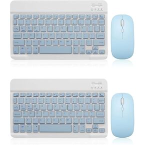 2 Pack Bluetooth Keyboard and Mouse Combo Rechargeable Portable Wireless Keyboard Mouse Set for Apple iPad iPhone iOS 13 and Above Samsung Tablet Phone Smartphone Android Windows (10 inch Blue)