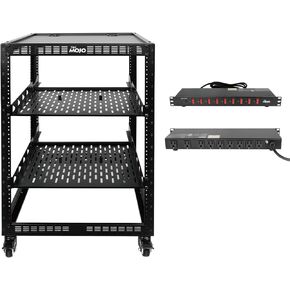 Tecmojo 16U Open Frame Network Rack with Casters &9 Outlet Rack Mount Power Strips