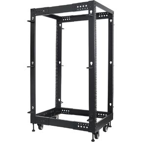 RIVECO 25U Server Rack Adjustable Depth Network 4 Post Cabinet Open Frame with Leveling Feet & Wheels Fully Rivets 1400 LBS