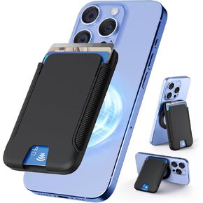 Senose Magnetic Phone Wallet, Compatible for Magsafe Wallet, Mag-Safe Magnetic Card Holder with Adjustable Stand, Compatible with iPhone 16/15/14/13/12 Series, 3 Cards Holder (Black)