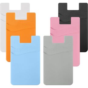 6 PCS Card Holder for Back of Phone, Stick on Phone Wallet, Silicone Back of Phone Card Holder, Double Pocket Phone Credit Card Holder, Compatible with iPhone Android Samsung Galaxy