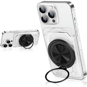 for Magsafe Wallet, Magnetic Card Holder Wallet with 360° Rotating Foldable Phone Stand for All Cell Phones, Fit 1-3 Cards, Slide Easy Card Take Design (Clear+Jet Black)