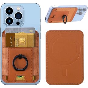 For Magsafe Wallet with Secure-Grip Finger Loop, Strongest Magnetic Leather Wallet Card Holder for iPhone 15/14/13/12 Series, Magnetic Phone Wallet, Fit 6 Cards, RFID Blocking