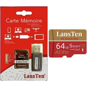 أفضل 64 جيجابايت Micro SD Memory Card A2 V30 U3 C10 4K فيديو ألعاب Pro ، وسرعة عالية تصل إلى 100 ميجابايت/ثانية ، مكافأة microSD إلى محول USB