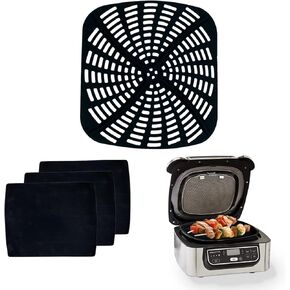 Reusable Silicone Air Fryer Liners and 3PCS Heat Resistant Grill Mats Set Compatible with Ninja Foodi 5-in-1 AG301 Grill, Non-Stick Air Fryer Replacement Accessories for Ninja AG301