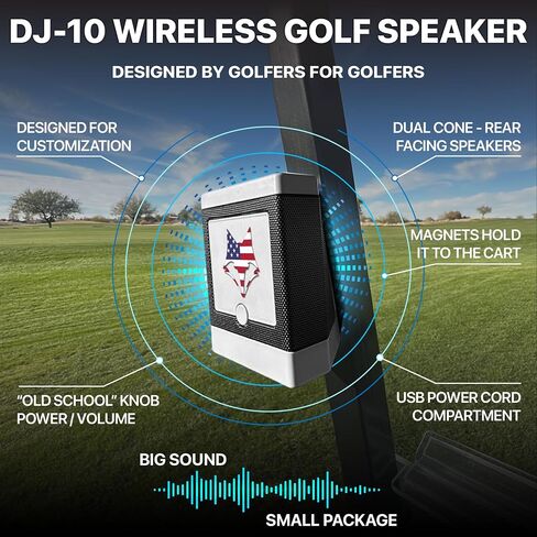 مكبر صوت بلوتوث Deert Fox DJ-10 Golf Cart-مكبر صوت غولف مغناطيسي لاسلكي مع صوت آمن-صوت مضاد للعوامل الجوية مع مقبض الحجم الرجعية والشحن المدمج (الرمادي W/Flag) in Kuwait
