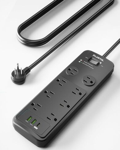 Surge Protector Power Strip 15ft ، واقي Flugtul Frase مع 8 منافذ - تصميم فسيح للمقابس الكبيرة ، قابس مسطح ، 20W USB C الشحن للمنزل ، المكتب ، ETL المدرجة ، 2040J in Kuwait