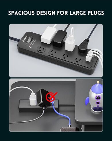 Surge Protector Power Strip 15ft ، واقي Flugtul Frase مع 8 منافذ - تصميم فسيح للمقابس الكبيرة ، قابس مسطح ، 20W USB C الشحن للمنزل ، المكتب ، ETL المدرجة ، 2040J in Kuwait
