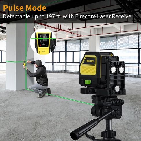 Firecore Professional Green Cross Line Laser, 130ft Self-Leveling Laser Level with Horizontal and Vertical Lines, IP54 Rating Manual Pulse Mode, 360° Magnetic Pivoting Base and Battery Included in Saudi Arabia
