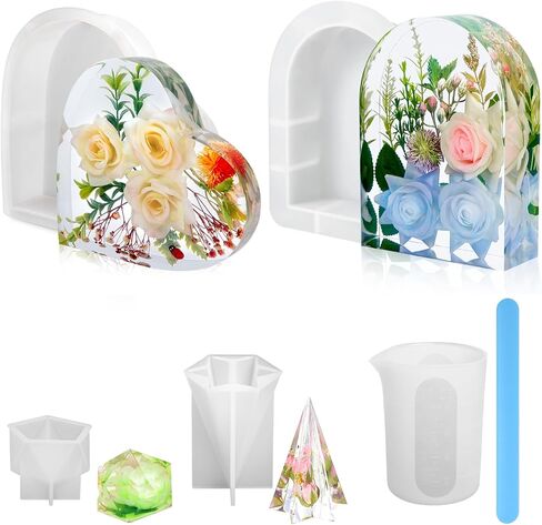 Resin Molds Silicone,Epoxy Resin Casting Craft Mold for Flower Preservation Bookends DIY Art (Large, Hexagon+Heart+Square) in Kuwait
