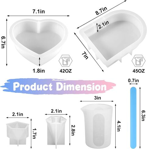 Resin Molds Silicone,Epoxy Resin Casting Craft Mold for Flower Preservation Bookends DIY Art (Large, Hexagon+Heart+Square) in Kuwait