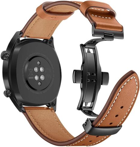 Compatible for Samsung Galaxy Watch 3 45mm Band Leather, 22mm Quick Release Watch Band Sport Wristband Stainless Steel Butterfly Buckle Bracelet Replacement Band for Galaxy Watch 46mm/Gear S3 in Saudi Arabia