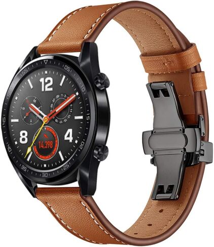 Compatible for Samsung Galaxy Watch 3 45mm Band Leather, 22mm Quick Release Watch Band Sport Wristband Stainless Steel Butterfly Buckle Bracelet Replacement Band for Galaxy Watch 46mm/Gear S3 in Saudi Arabia