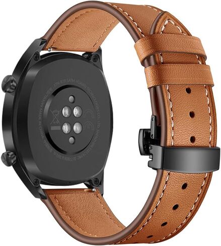 Compatible for Samsung Galaxy Watch 3 45mm Band Leather, 22mm Quick Release Watch Band Sport Wristband Stainless Steel Butterfly Buckle Bracelet Replacement Band for Galaxy Watch 46mm/Gear S3 in Saudi Arabia