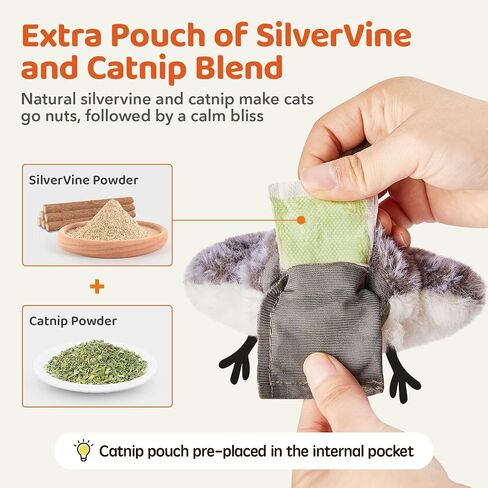 Potaroma Cat Toys Flapping Bird (No Flying), Lifelike Sandpiper Chirp Tweet, Rechargeable Touch Activated Kitten Toy Interactive Cat Exercise Toys for All Breeds Cat Kicker Catnip Toys 4.0" in Kuwait