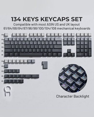 X XVX Shine من خلال Ceycaps PBT ، مفاتيح مخصصة 60 75 100 ٪ OEM ملفات تعريف ، قبعات مفتاح Doubleshot تم تعيينها لـ 61/64/68/84/87/100/104/108 لوحة مفاتيح ميكانيكية للألعاب ، التدرج الرمادي in Kuwait