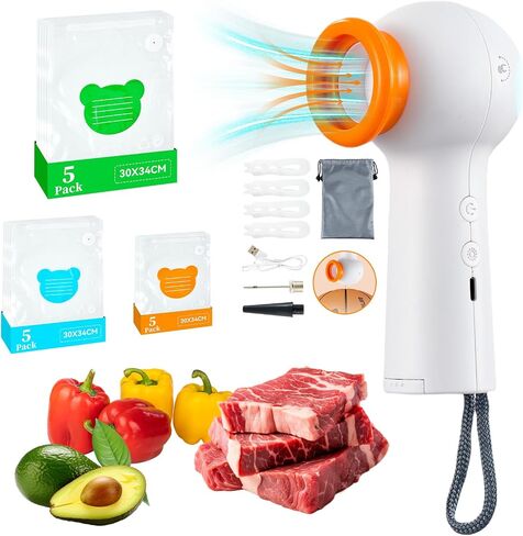 Handheld Vacuum Sealer 1 Machine&15 Bags, Battery Powered Portable Cordless Vacuum Sealer Machine for Food and Treat with 3 Size Bags - Save Storage Space in Kuwait