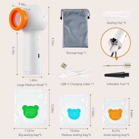 Handheld Vacuum Sealer 1 Machine&15 Bags, Battery Powered Portable Cordless Vacuum Sealer Machine for Food and Treat with 3 Size Bags - Save Storage Space in Kuwait