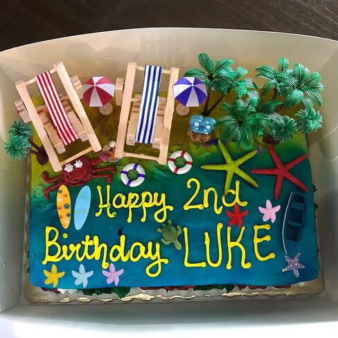 Beach Cake Decorations, 15 Pieces Chair Umbrella Palm Tree Summer Ocean Cake Toppers, Tropical Hawaiian Aloha Luau Theme Decorations for Birthday Baby Shower Wedding Pool Party Decorations Supplies in Kuwait