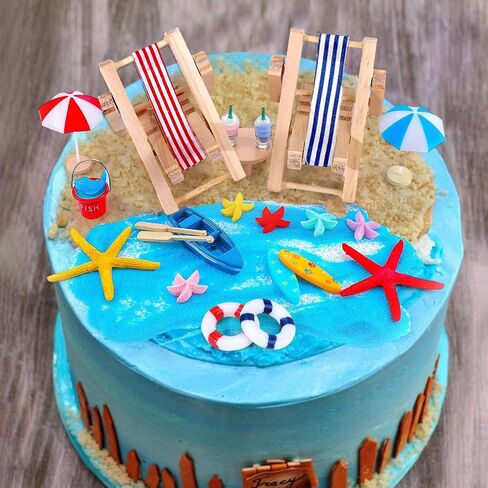 Beach Cake Decorations, 15 Pieces Chair Umbrella Palm Tree Summer Ocean Cake Toppers, Tropical Hawaiian Aloha Luau Theme Decorations for Birthday Baby Shower Wedding Pool Party Decorations Supplies in Kuwait