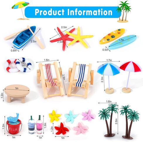 Beach Cake Decorations, 15 Pieces Chair Umbrella Palm Tree Summer Ocean Cake Toppers, Tropical Hawaiian Aloha Luau Theme Decorations for Birthday Baby Shower Wedding Pool Party Decorations Supplies in Kuwait