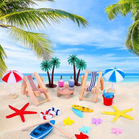 Beach Cake Decorations, 15 Pieces Chair Umbrella Palm Tree Summer Ocean Cake Toppers, Tropical Hawaiian Aloha Luau Theme Decorations for Birthday Baby Shower Wedding Pool Party Decorations Supplies in Kuwait