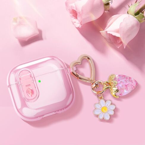 (with Safety Lock) Clear Case Compatible with Airpods 4 Cases 2024 Women, Cute Soft TPU Transparent AirPods 4th Generation Case iPods 4 Earbuds Case Girl Strawberries Keychain for Airpod iPod 4th Gen in Kuwait