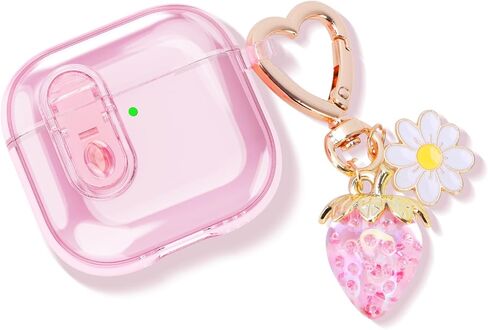 (with Safety Lock) Clear Case Compatible with Airpods 4 Cases 2024 Women, Cute Soft TPU Transparent AirPods 4th Generation Case iPods 4 Earbuds Case Girl Strawberries Keychain for Airpod iPod 4th Gen in Kuwait