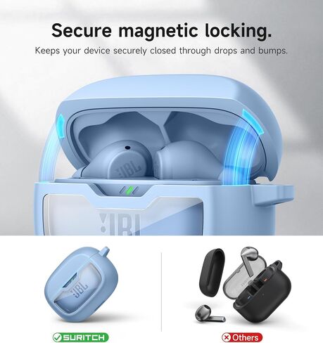 غطاء علبة Suritch لـ JBL Vibe Beam/ JBL Vibe Beam 2/ JBL Vibe 200tws سماعات الأذن ، وغطاء سماعات رأس واقية مغناطيسي مقاوم للصدمة ، وعلبة مصد وعرة مع مجموعة Carabiner & Cleaning Tool ، الأسود in Kuwait