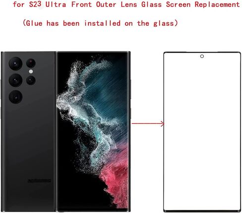 Galaxy S23 Ultra Screen Glass,Front Outer Lens Glass Screen Replacement for Samsung Galaxy S23 Ultra 5G Front Outer Lens Glass Screen+Tool（Glue has Been Installed on The Glass） (S23 Ultra) in Saudi Arabia