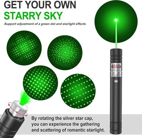 Green Beam Light Flashlight Long Range, USB Rechargeable Tactical Flashlights with Star Cap Adjustable Focus for TV/LED/LCD Screens, Presentations, Astronomy, Camping, Hiking, and Outdoor Use in Kuwait