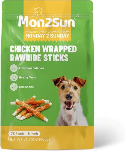MON2SUN Dog Treats, Rawhide Twist Chicken Hide Sticks, Suitable for Puppy and Small Dogs, 5 Inch (Chicken, Pack of 40) in Kuwait