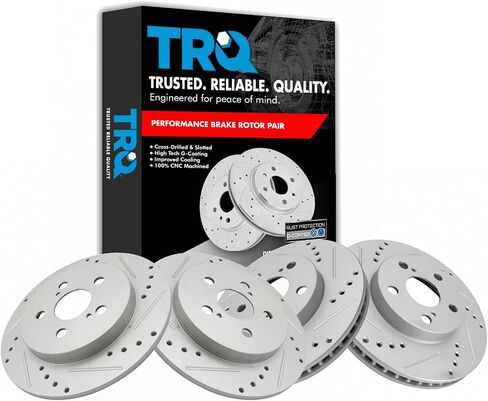 TRQ Front & Rear Performance Brake Rotors Set Vented Premium G-Coated Cross Drilled & Slotted Compatible with 1997-2004 Chevrolet Corvette in Saudi Arabia