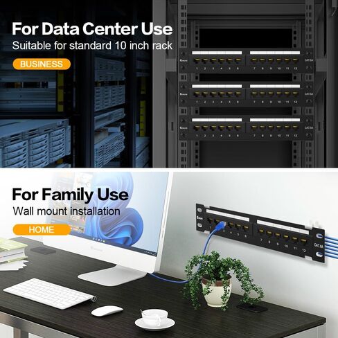 12 Port Patch Panel Cat6a لوحة تصحيح الحائط أو حامل حامل 10 بوصات متضمنة ولوحة تصحيح Ethernet لأسفل UTP لـ CAT6A ، CAT6 ، CAT5E ، CAT5 CABLING in Kuwait