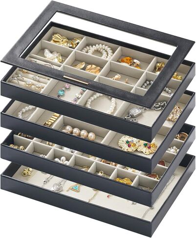 Large Jewelry Organizers and Storage Box , 4 Layers Stackable Jewelry Organizer Trays Clear Lid Cover for Drawers, Jewelry Boxes for Women, Stacker Jewelry Display Case, Jewelry Inserts for Drawers in Saudi Arabia