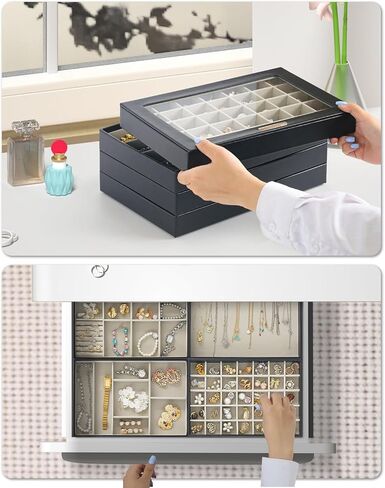 Large Jewelry Organizers and Storage Box , 4 Layers Stackable Jewelry Organizer Trays Clear Lid Cover for Drawers, Jewelry Boxes for Women, Stacker Jewelry Display Case, Jewelry Inserts for Drawers in Saudi Arabia