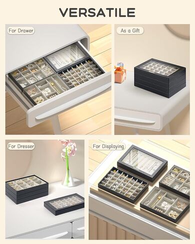 Large Jewelry Organizers and Storage Box , 4 Layers Stackable Jewelry Organizer Trays Clear Lid Cover for Drawers, Jewelry Boxes for Women, Stacker Jewelry Display Case, Jewelry Inserts for Drawers in Saudi Arabia