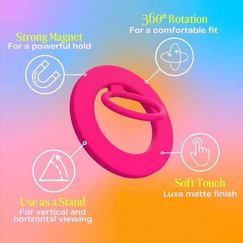FELONY CASE - Neon Pink MagSafe Ring Grip and Stand - Version 2.0 - Improved Stronger Magnet, Magnetic Phone Ring Holder for MagSafe Compatible iPhone 16, 15, 14, 13, 12, Pro, Pro Max-Drop Protection in Kuwait