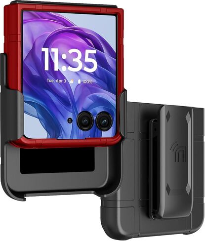 Case with Clip for Motorola RAZR+ 2024, Nakedcellphone Slim Hard Cover and [Rotating/Ratchet] Belt Hip Holster Holder for Moto RAZR Plus '24 Flip Phone (RAZR 50 Ultra) - Black Carbon Fiber Design in Saudi Arabia