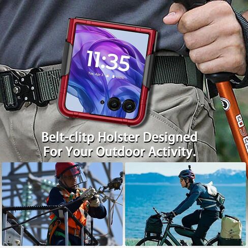 Case with Clip for Motorola RAZR+ 2024, Nakedcellphone Slim Hard Cover and [Rotating/Ratchet] Belt Hip Holster Holder for Moto RAZR Plus '24 Flip Phone (RAZR 50 Ultra) - Black Carbon Fiber Design in Saudi Arabia