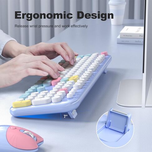 Wireless Keyboard and Mouse Combo, Meidosa 2.4GHz Colorful Full-Size Retro Typewriter Keyboard with Cat Shape 3 Level Adjustable Optical Mouse for PC/Desktop/Laptop/Windows (Pale Blue Colorful) in Saudi Arabia
