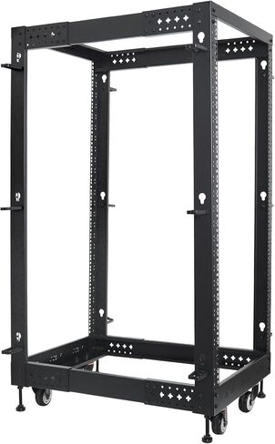 RIVECO 25U Server Rack Adjustable Depth Network 4 Post Cabinet Open Frame with Leveling Feet & Wheels Fully Rivets 1400 LBS in Kuwait
