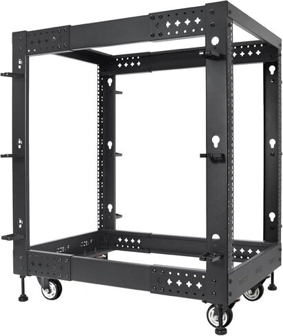 RIVECO 25U Server Rack Adjustable Depth Network 4 Post Cabinet Open Frame with Leveling Feet & Wheels Fully Rivets 1400 LBS in Kuwait