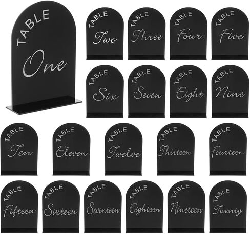 uxcell 20pcs Black Arch Acrylic Sign with Stand, 5 x 7 Inch Acrylic Arch Table Number Holders for Wedding Table Centerpiece Decoration (Number 1-20) in Kuwait