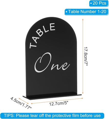 uxcell 20pcs Black Arch Acrylic Sign with Stand, 5 x 7 Inch Acrylic Arch Table Number Holders for Wedding Table Centerpiece Decoration (Number 1-20) in Kuwait