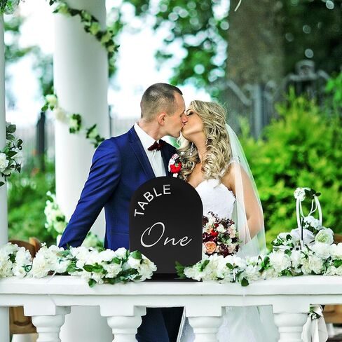 uxcell 20pcs Black Arch Acrylic Sign with Stand, 5 x 7 Inch Acrylic Arch Table Number Holders for Wedding Table Centerpiece Decoration (Number 1-20) in Kuwait